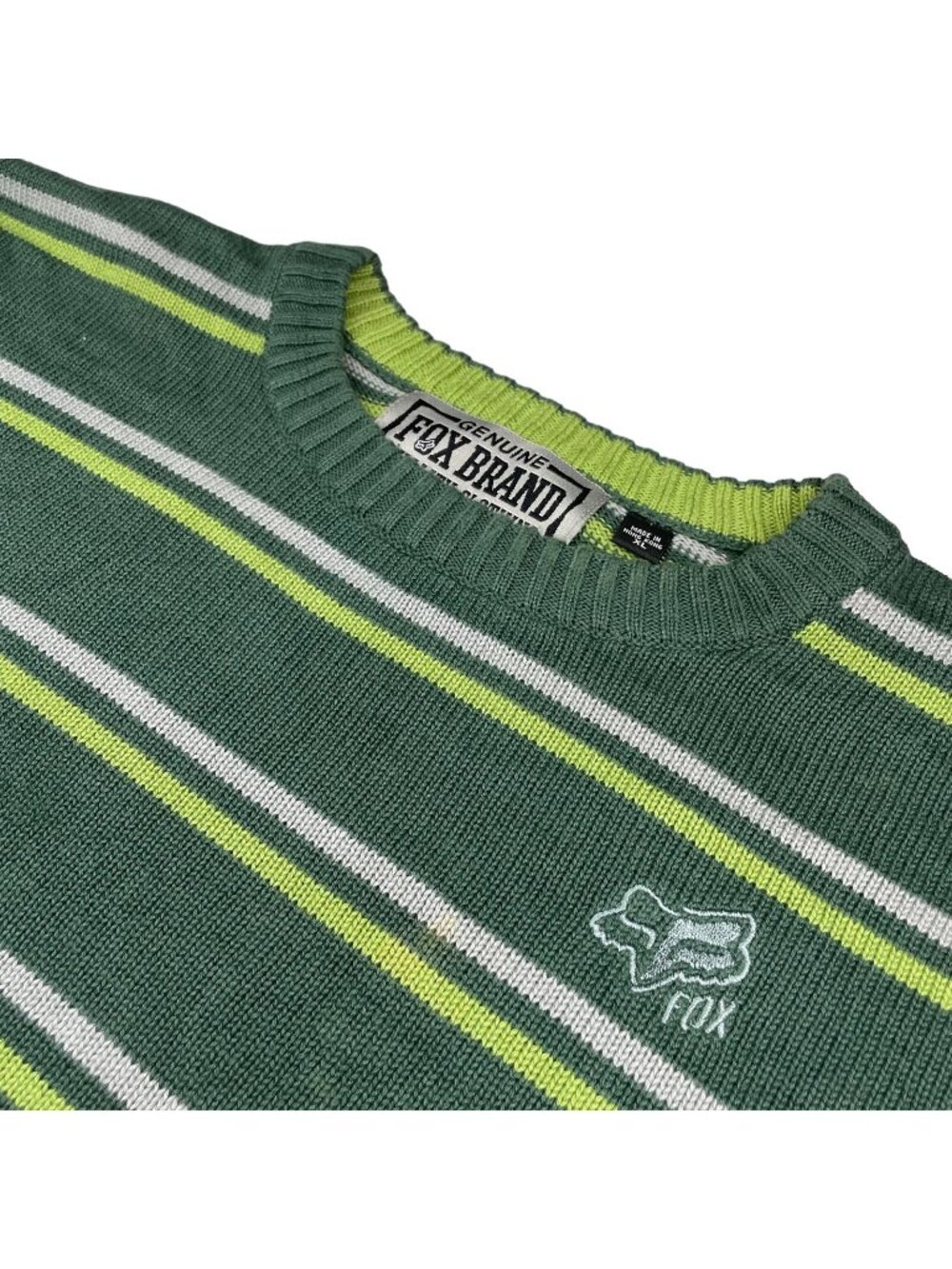 Fox Brand Men's 100% Cotton Crewneck Pullover Sweater Green/Gray Stripe • XL